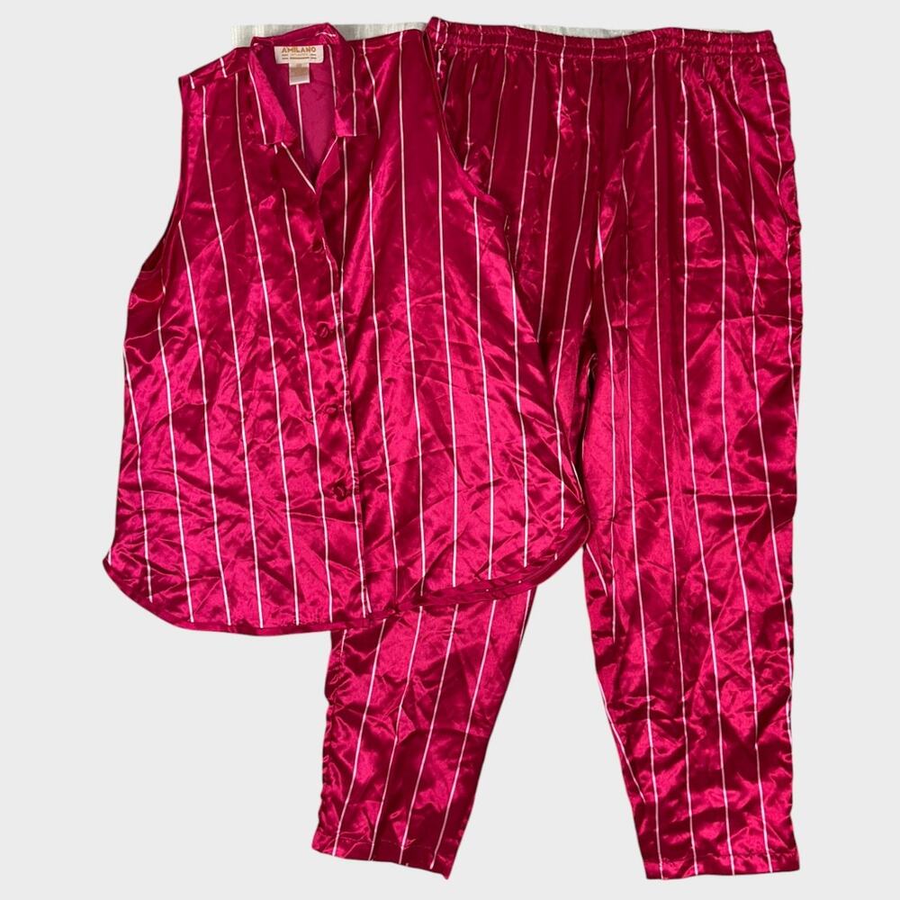 A'Milano Intimates Womens Medium 2 Piece Satin Pink Stripe Pajama Set